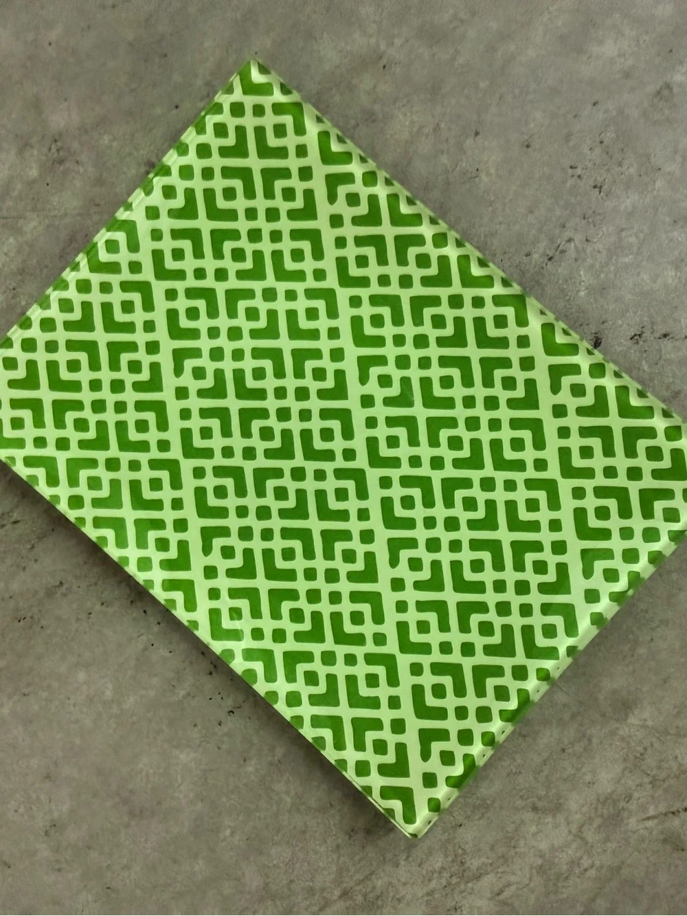 Green & White Pattened Rectangular Glass Trinket Tray